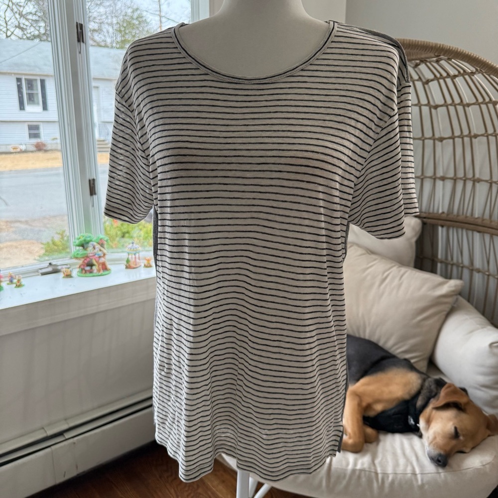 Alexander‎ Wang Striped Linen Blend Tee Gray Short Sleeve Top Size M